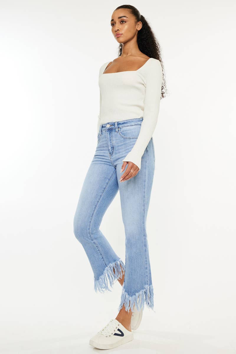 HIGH RISE CROP BOOTCUT DENIM PANTS-KC9354M