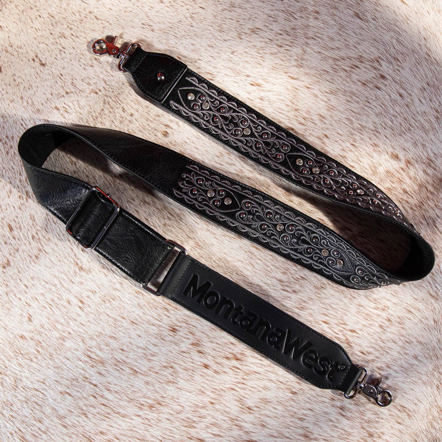 PST-2007 Montana West Western Guitar Style Embroidered Crossbody Strap -Black