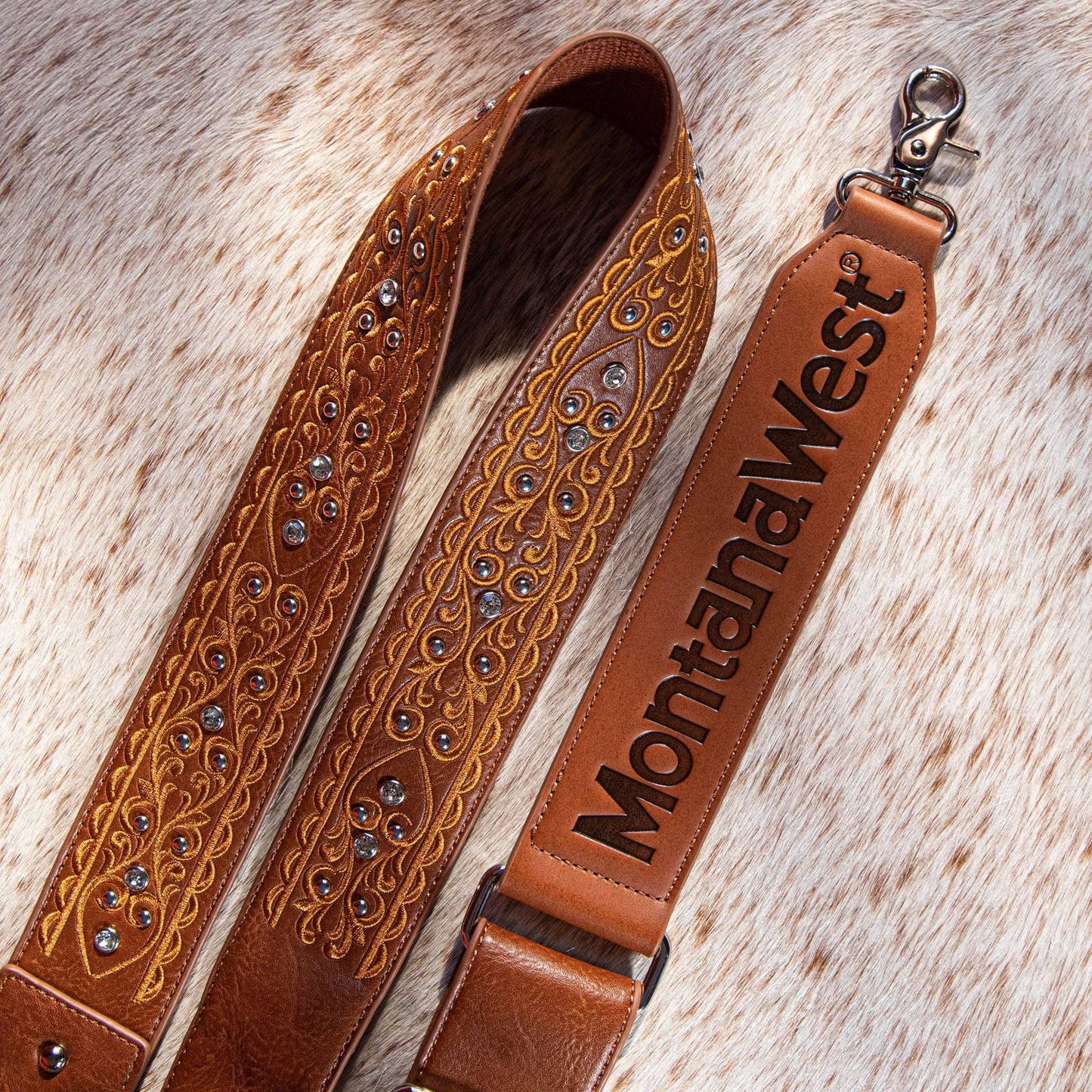 PST-2007 Montana West Western Guitar Style Embroidered Crossbody Strap -Black