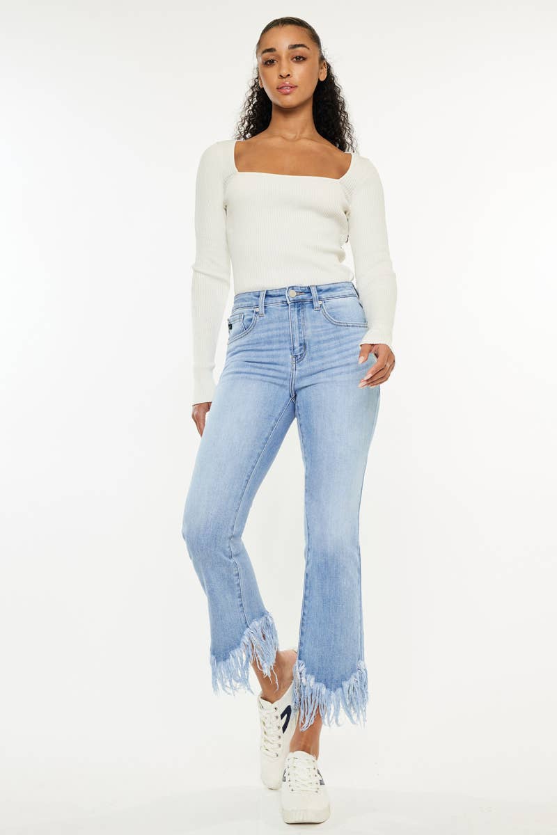 HIGH RISE CROP BOOTCUT DENIM PANTS-KC9354M