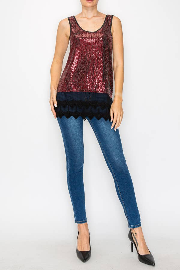 501-T12 SPARKLY TANK TOP WITH LACE LAYER