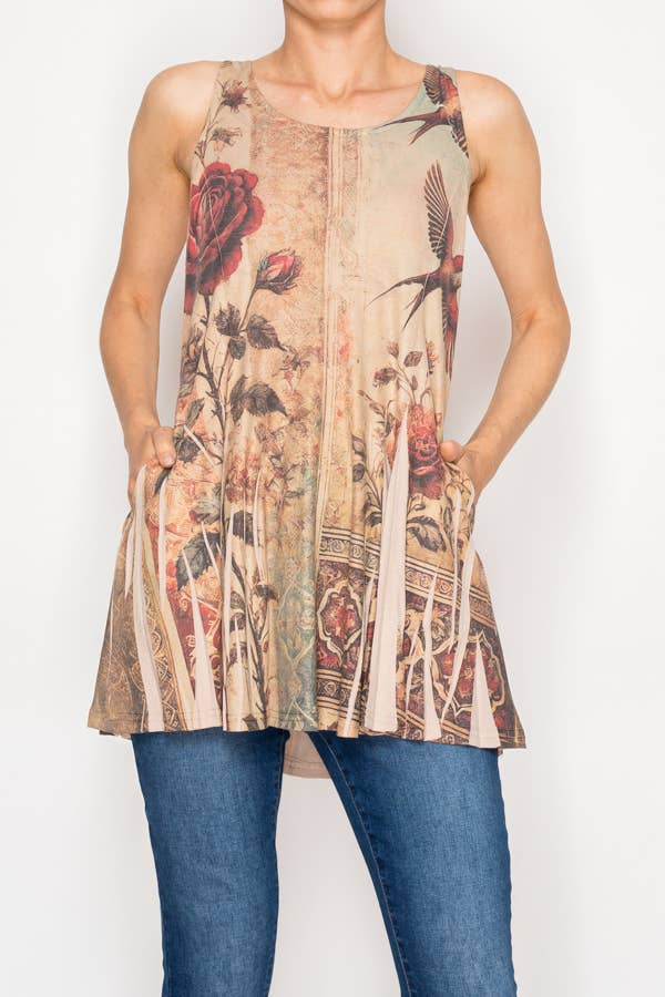 Soft Flowy Tunic Tank with Hidden Pockets - 501-T16TP-VINTAGE BI