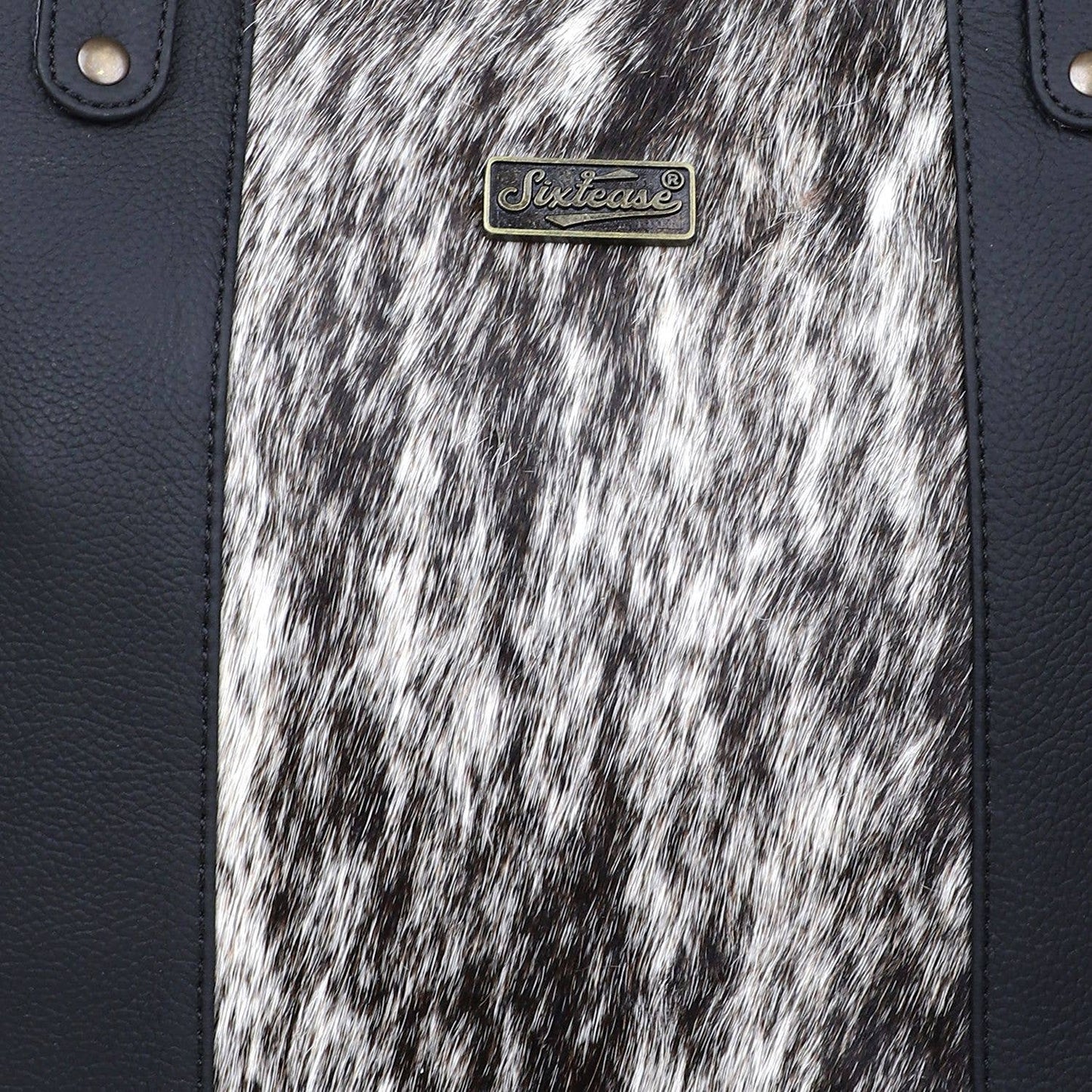 Leather and Cowhide Women's Tote Bag - Black White