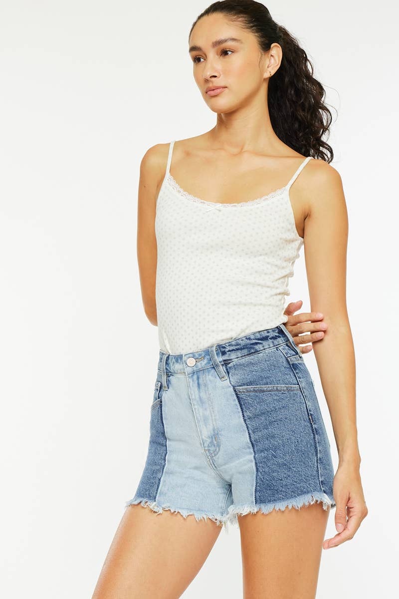 TWO TONE ULTRA HIGH RISE DENIM SHORT-KC5516M-N