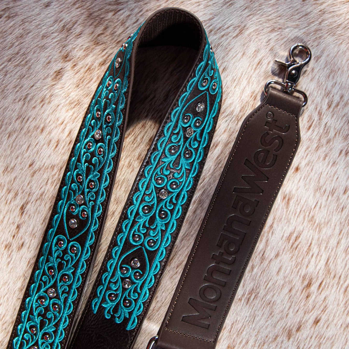 PST-2007 Montana West Western Guitar Style Embroidered Crossbody Strap -Black