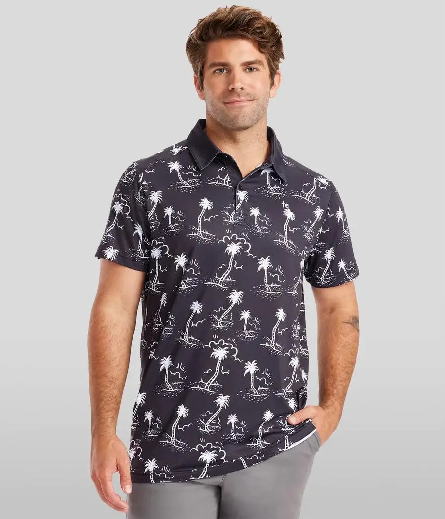 Monochrome Moonlight Golf Shirt - Men's Palm Tree Golf Polo