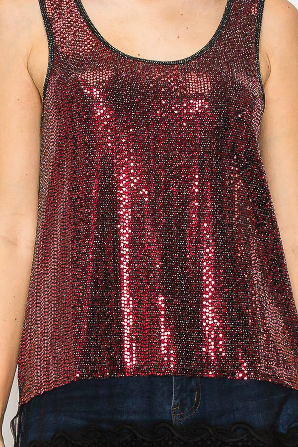 501-T12 SPARKLY TANK TOP WITH LACE LAYER