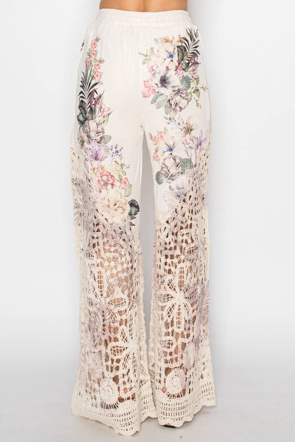 Crochet-Detail Lined Drawstring Pants-4899BG WC FL