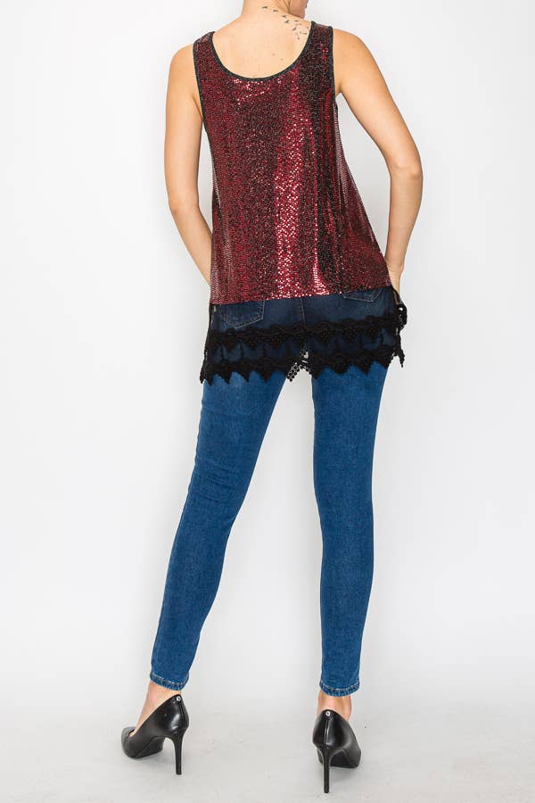501-T12 SPARKLY TANK TOP WITH LACE LAYER