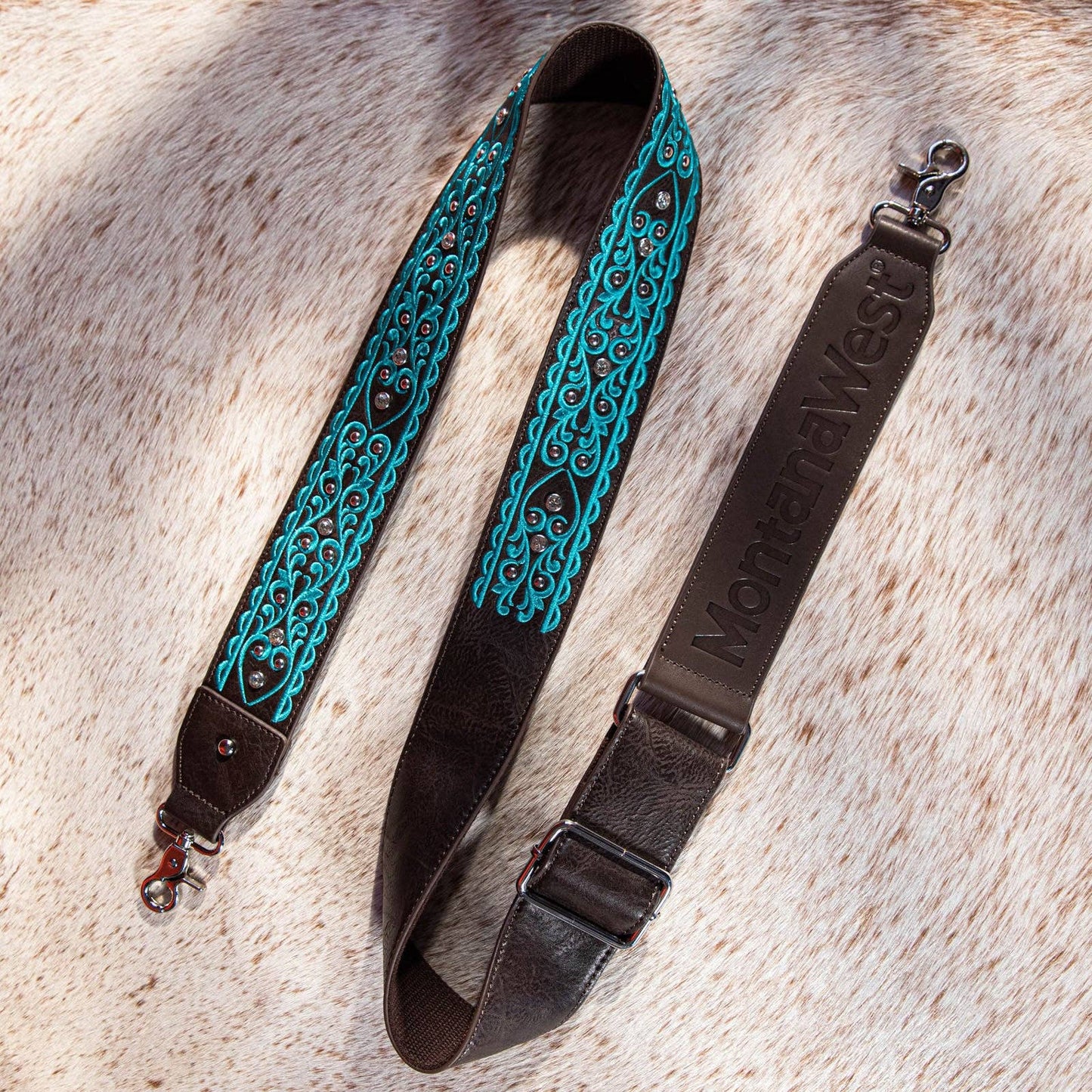 PST-2007 Montana West Western Guitar Style Embroidered Crossbody Strap -Black