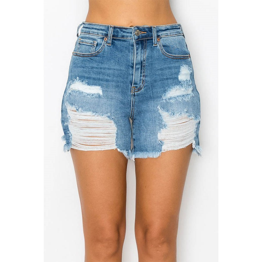 Heavily Destructed Frey Hem Mom Shorts