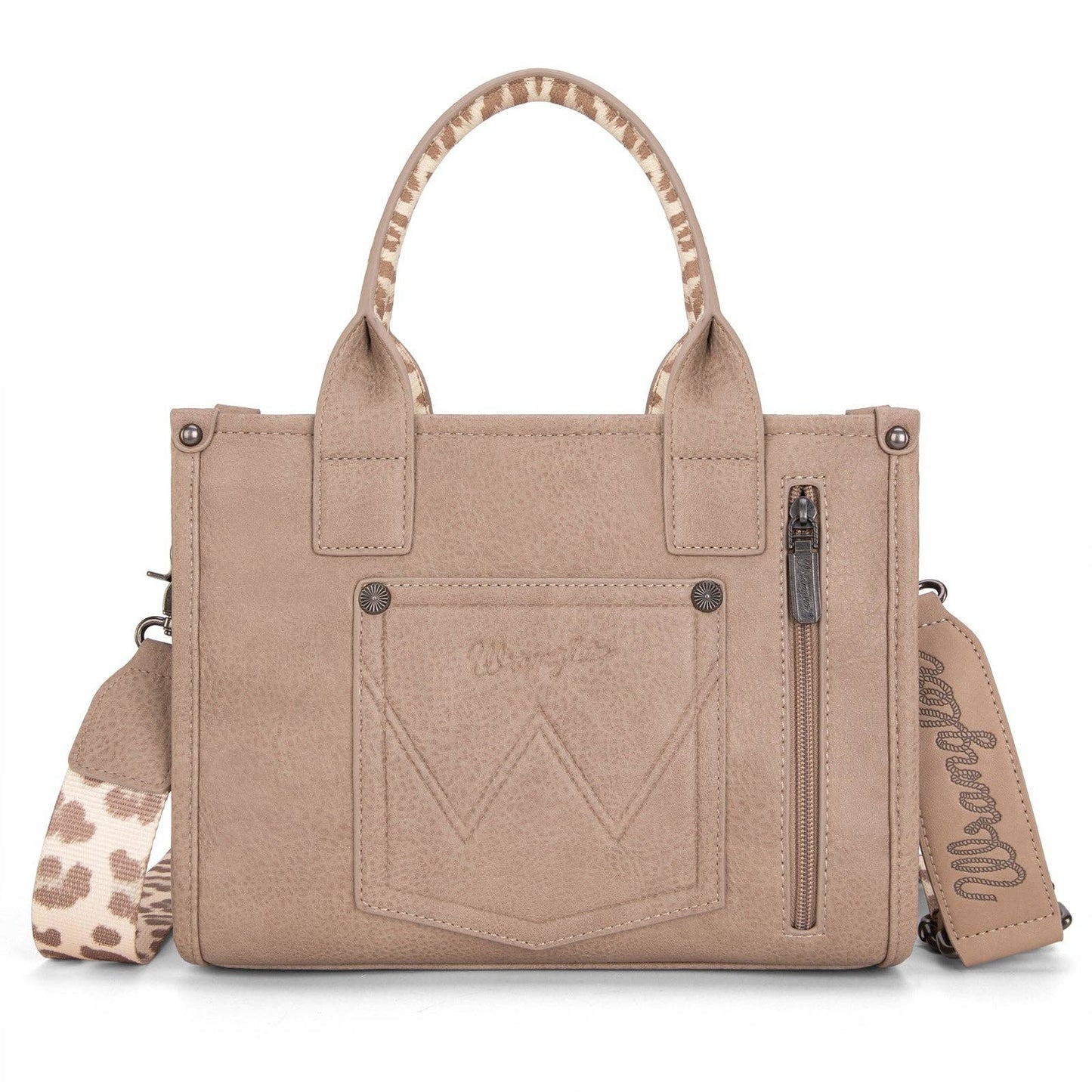 WG102-8120S Wrangler Cow Print Concealed Carry Tote/Crossbody - Tan