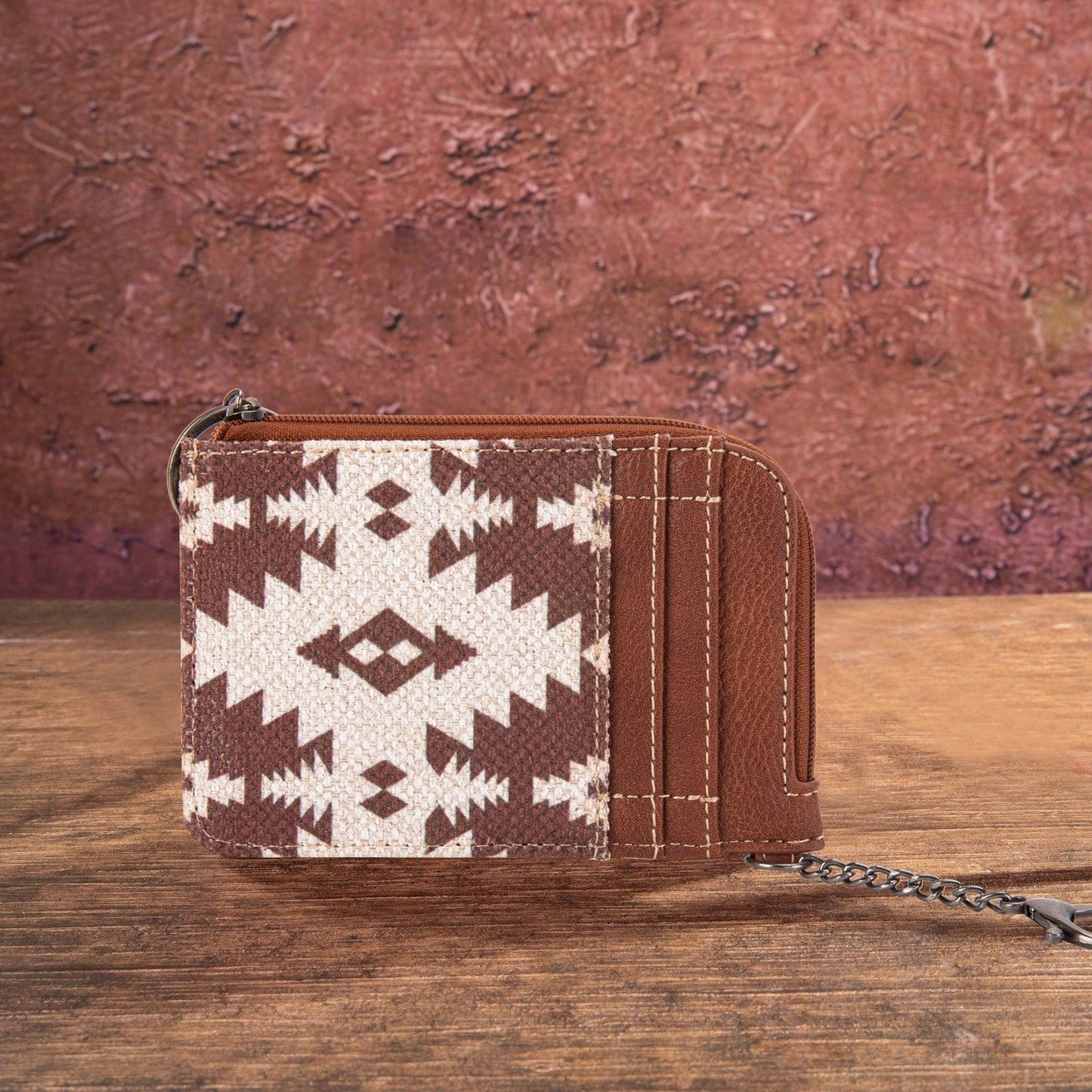 WG2203-W005 Wrangler Southwestern Art Print Mini Zip Card Case Light Coffee