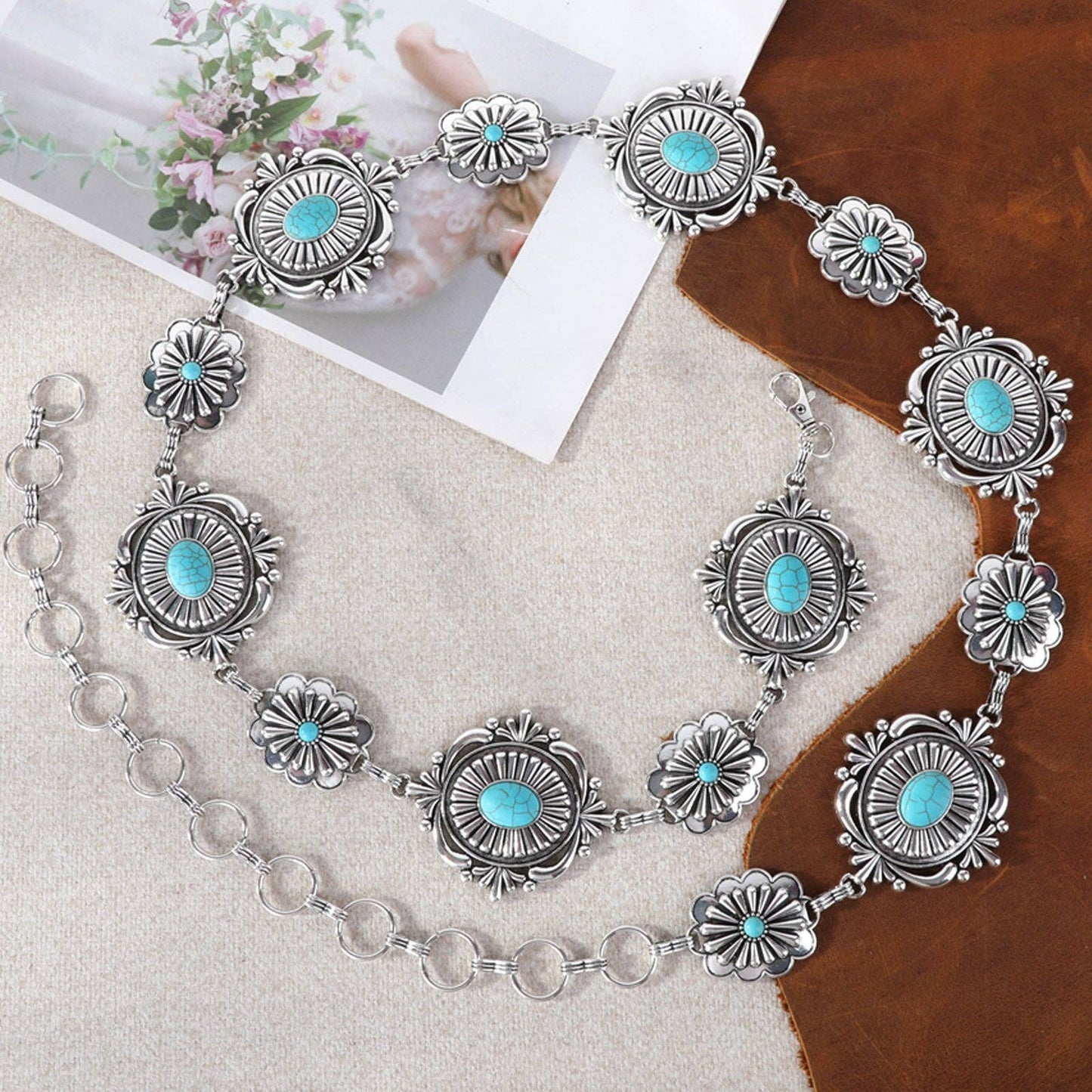 RCB-1049 Rustic Couture Etched Oval Concho Link Chain Belt