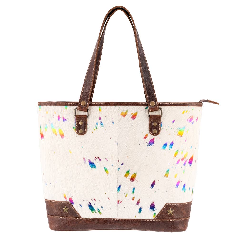 Full Grain Leather & Acid Wash Cowhide Tote Bag - Women's