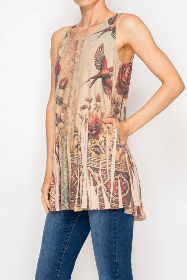 Soft Flowy Tunic Tank with Hidden Pockets - 501-T16TP-VINTAGE BI