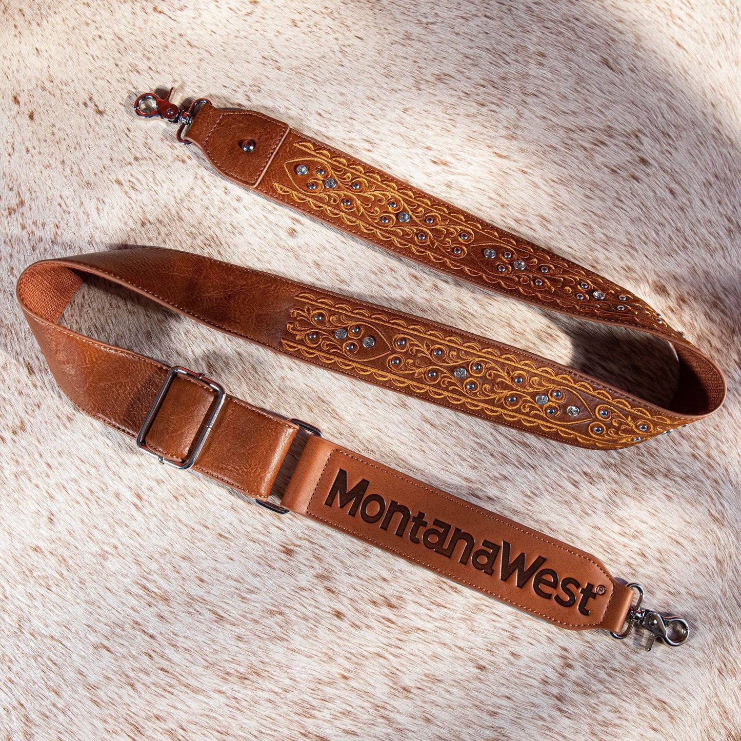 PST-2007 Montana West Western Guitar Style Embroidered Crossbody Strap -Black
