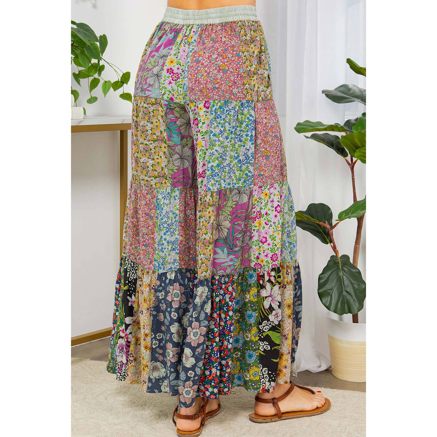 Printed Patchwork Overdyed Pants With 4 Tiers