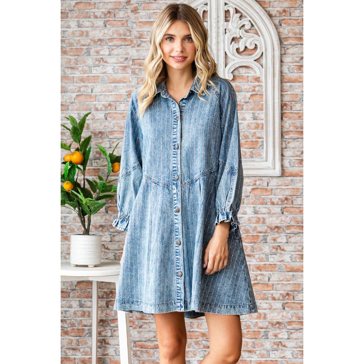 Rhinestone Stripe Denim Dress