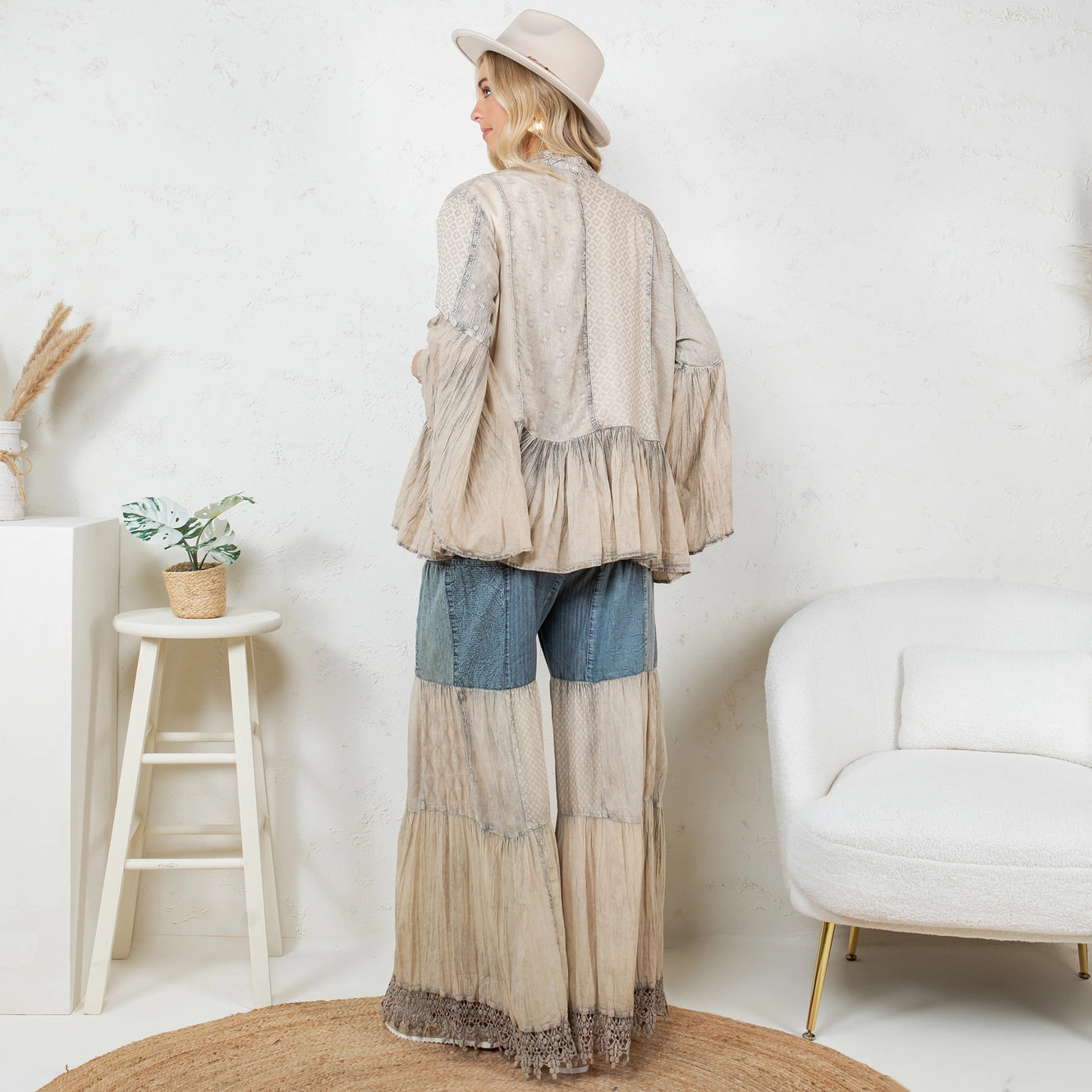 Boho-Inspired Long Denim Pants with Solid Patch (New Color)