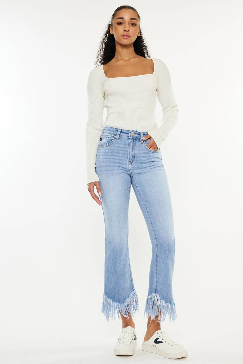 HIGH RISE CROP BOOTCUT DENIM PANTS-KC9354M