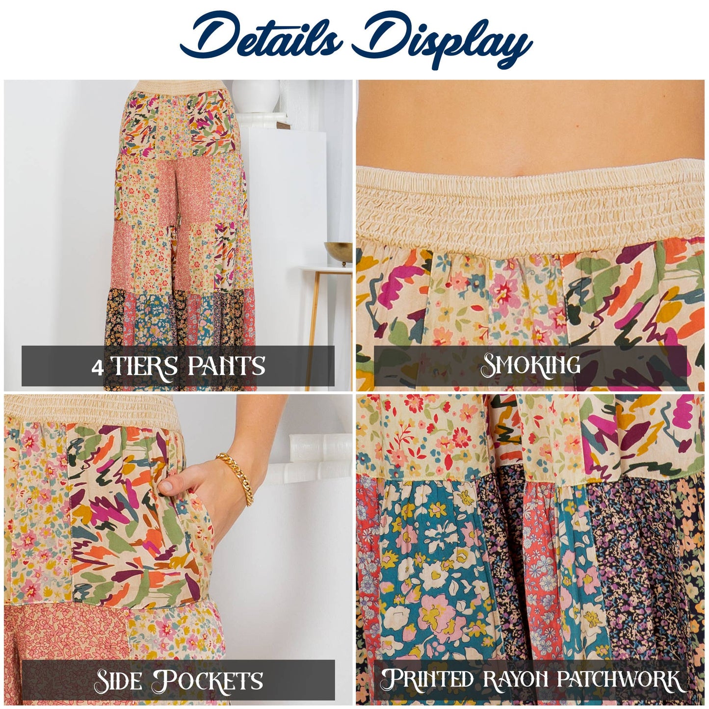 Printed Patchwork Overdyed Pants With 4 Tiers