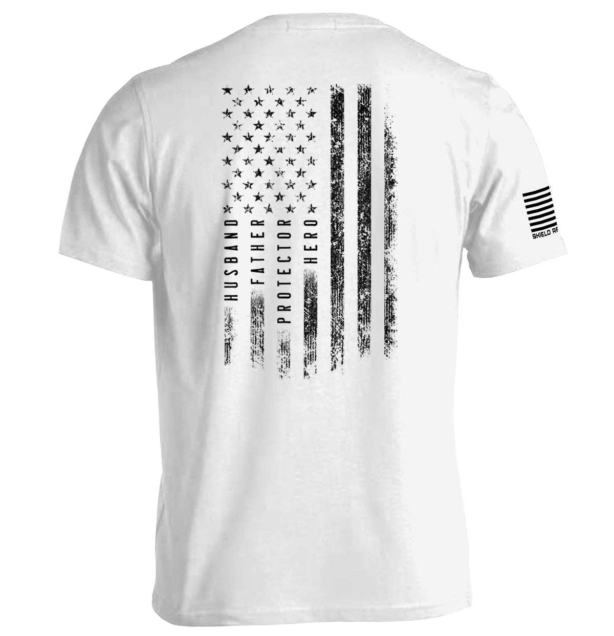 Husband Father Protector Hero American Flag: Tee / white 2X-3X
