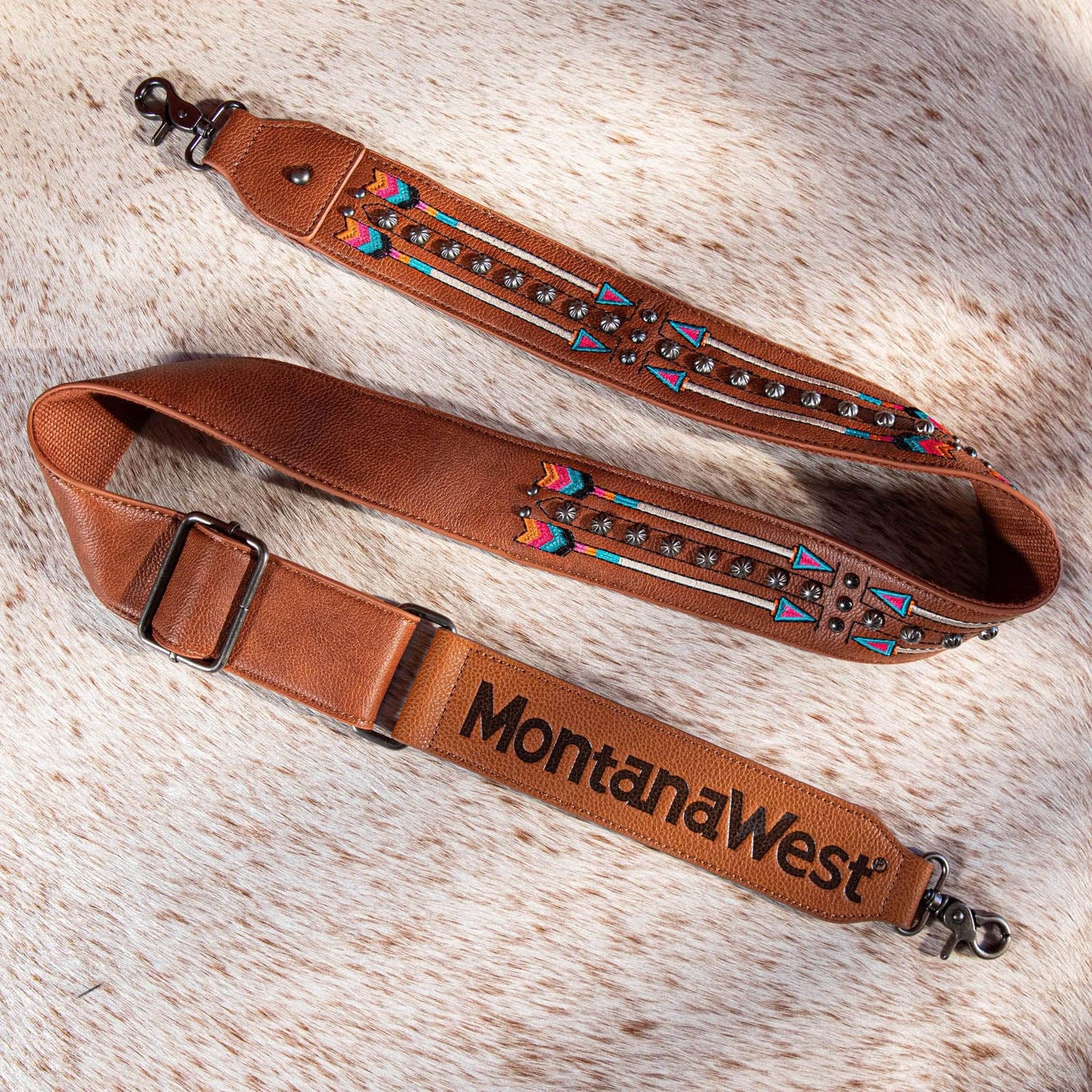 PST-2005 Montana West Western Guitar Style Embroidered Arrow Crossbody Strap -Brown