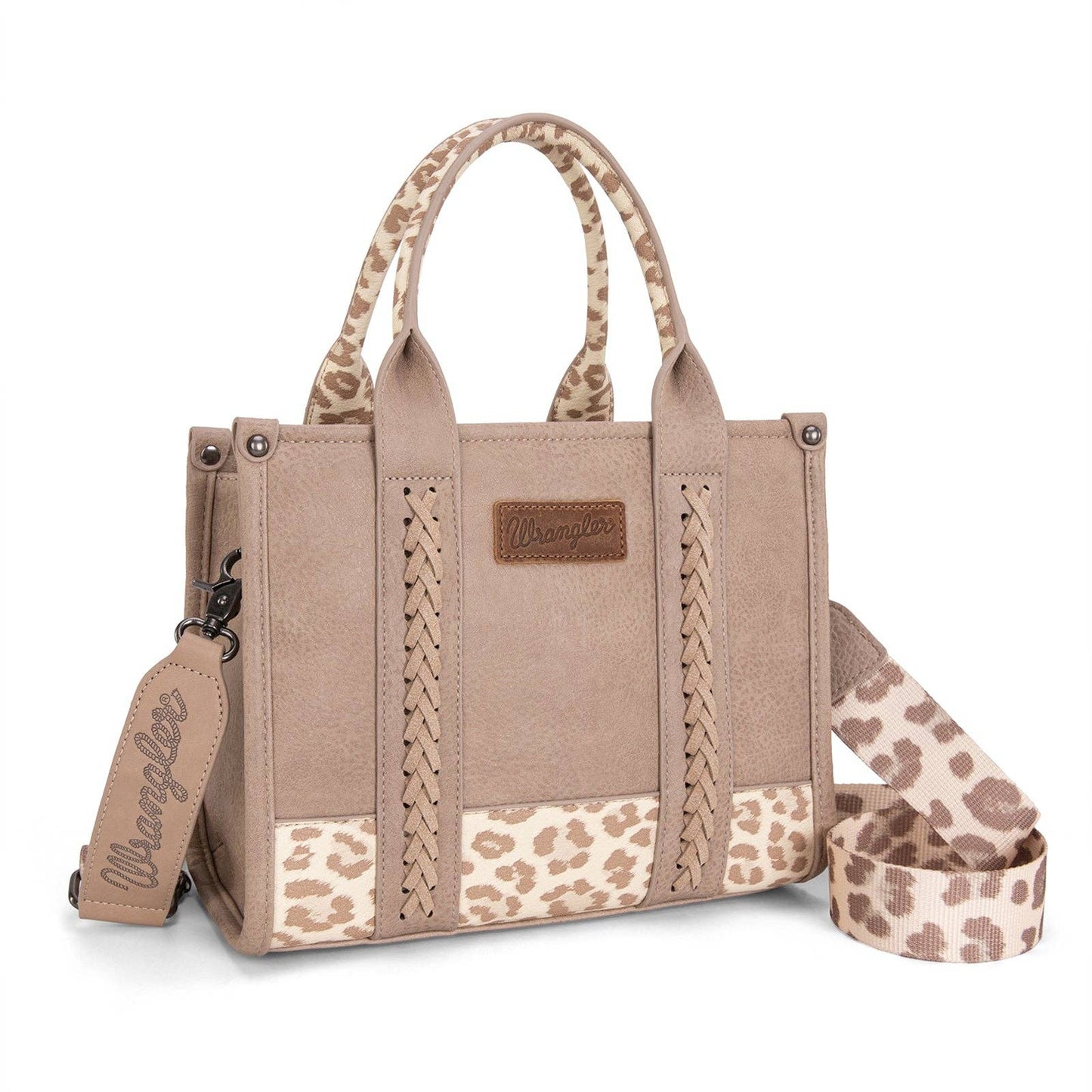 WG102-8120S Wrangler Cow Print Concealed Carry Tote/Crossbody - Tan