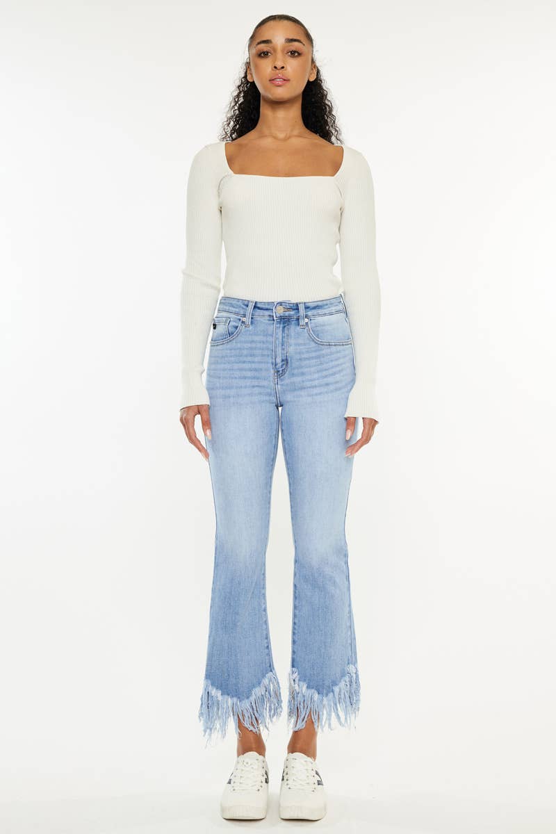 HIGH RISE CROP BOOTCUT DENIM PANTS-KC9354M
