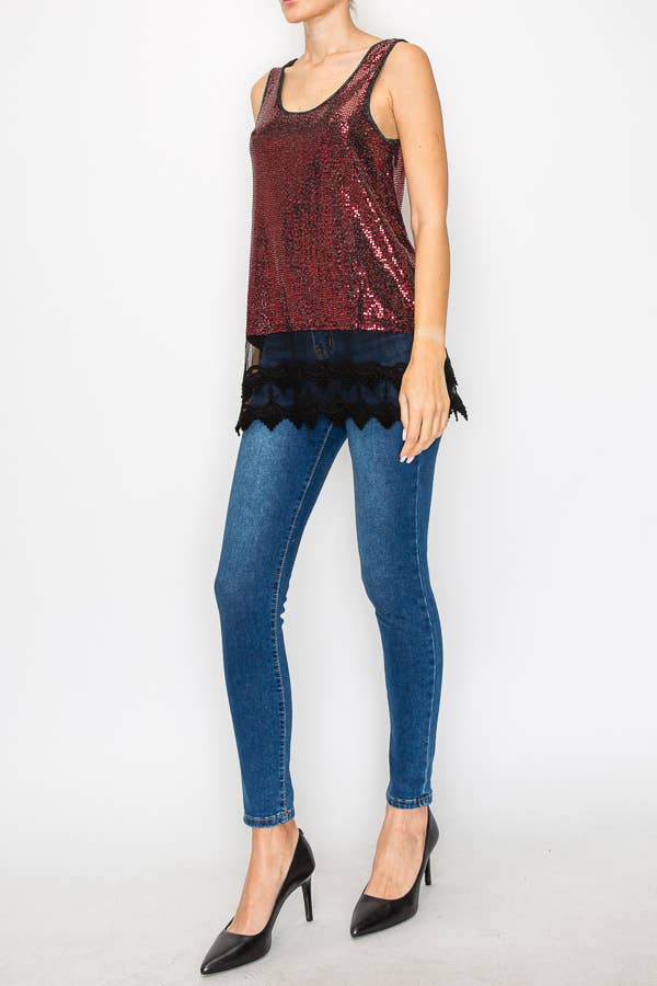 501-T12 SPARKLY TANK TOP WITH LACE LAYER