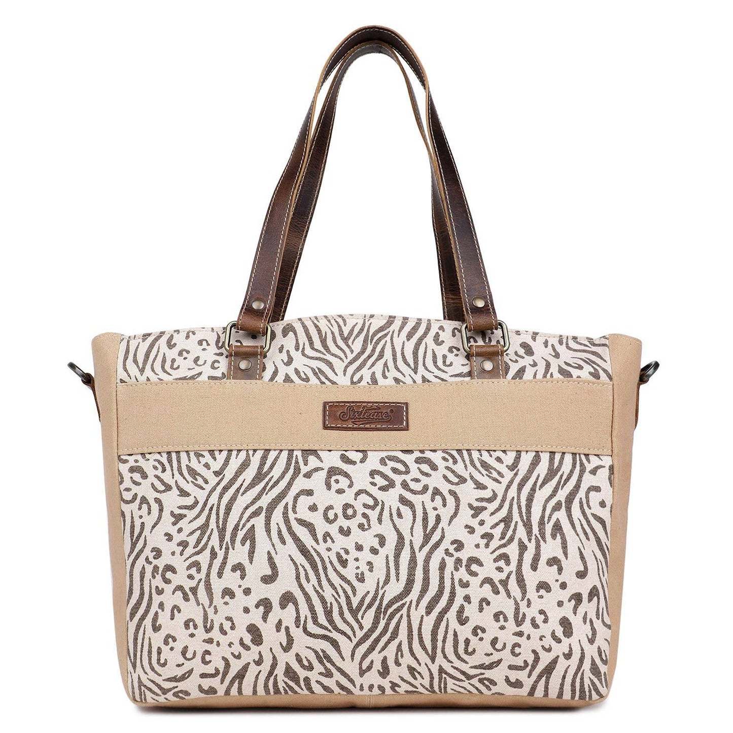 Canvas & Leather Women's Tote Bag - Sea Salt/Desert Sand