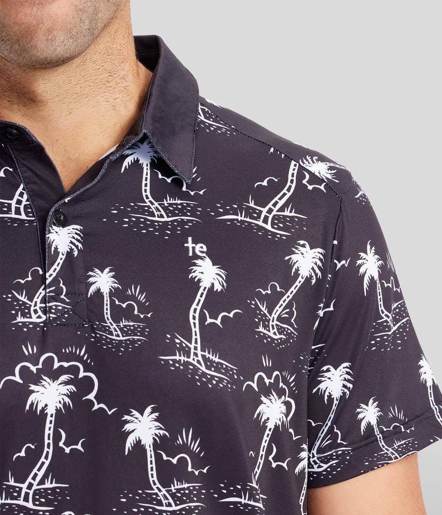 Monochrome Moonlight Golf Shirt - Men's Palm Tree Golf Polo