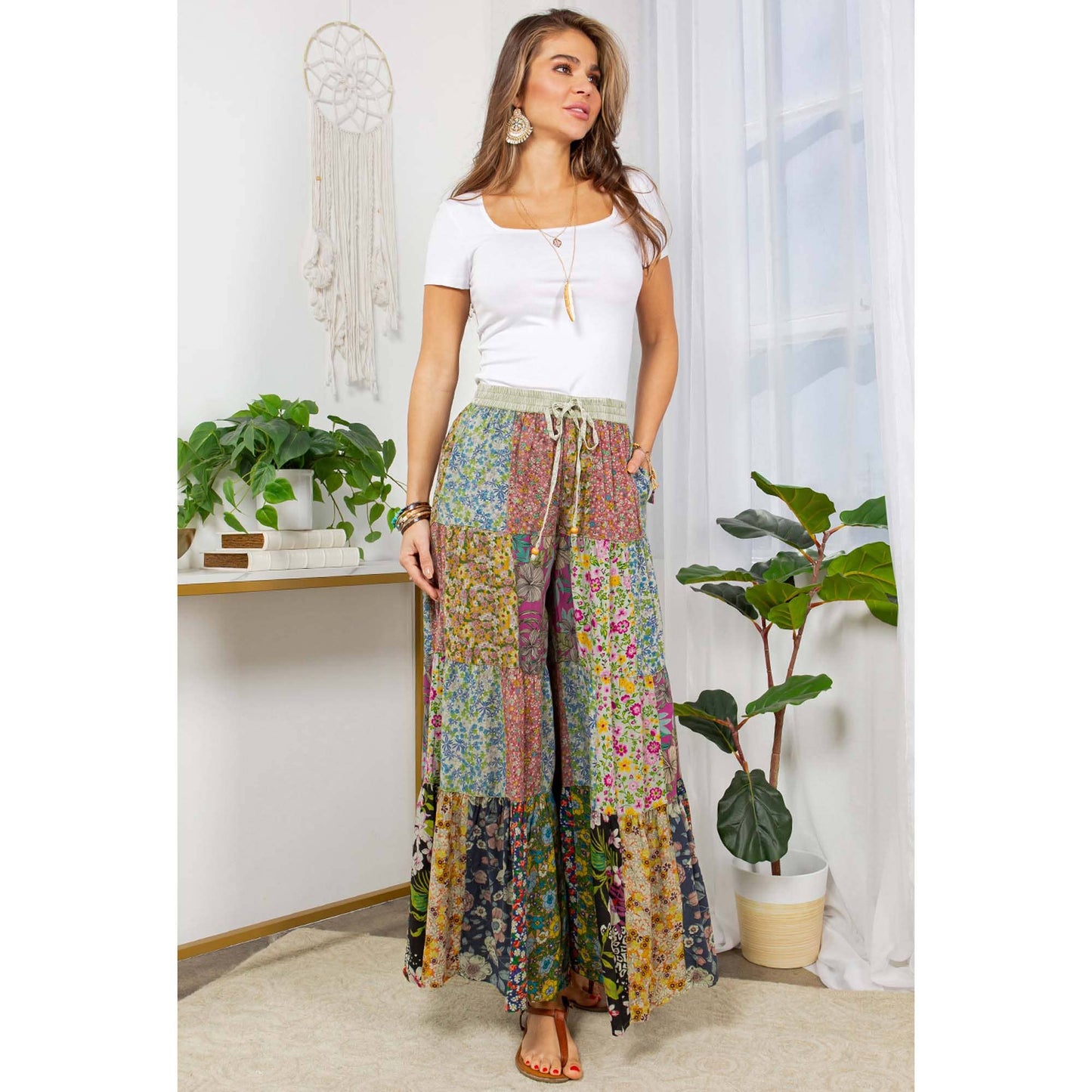 Printed Patchwork Overdyed Pants With 4 Tiers