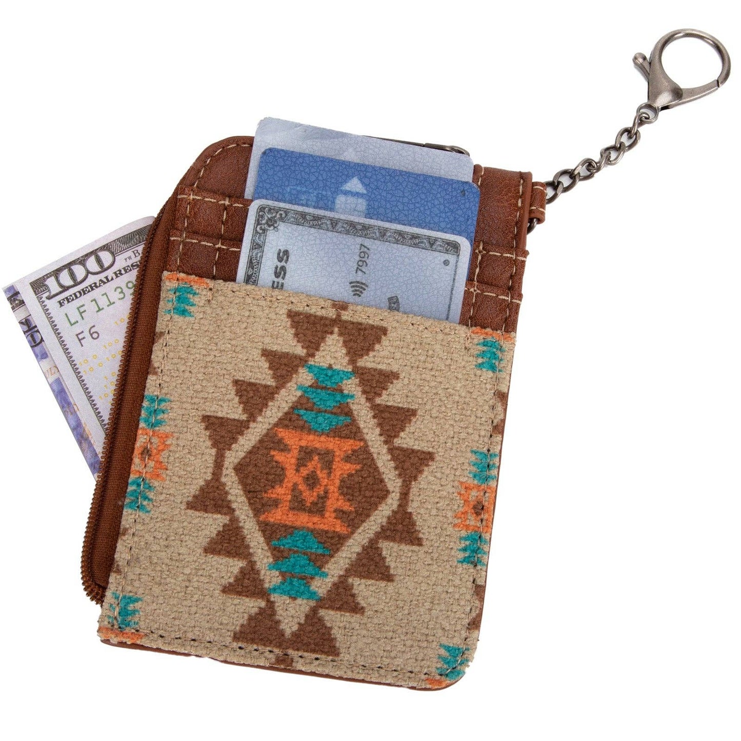 WG2203-W005 Wrangler Southwestern Art Print Mini Zip Card Case -Tan