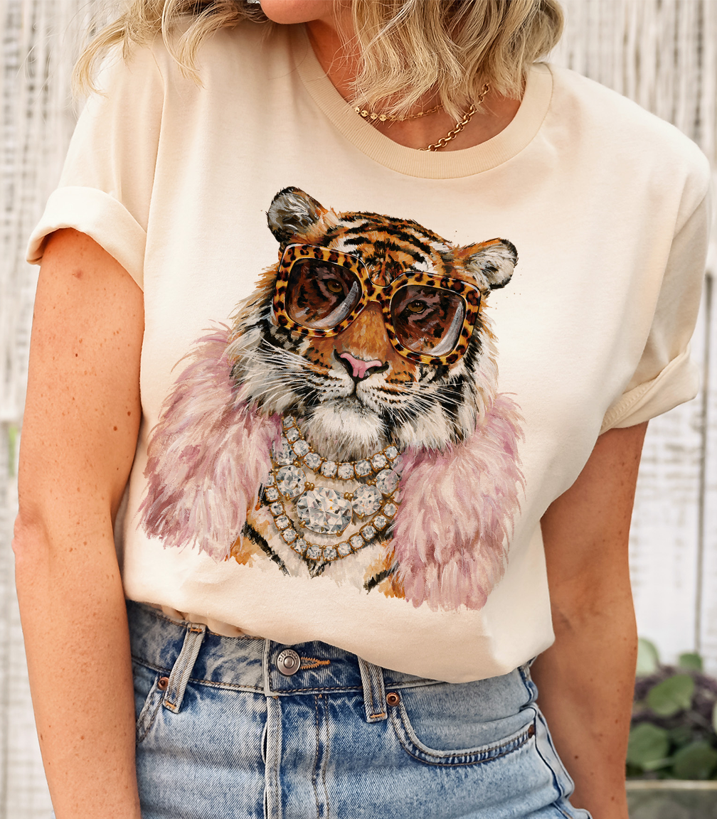 Pink Boa Tiger with Bling