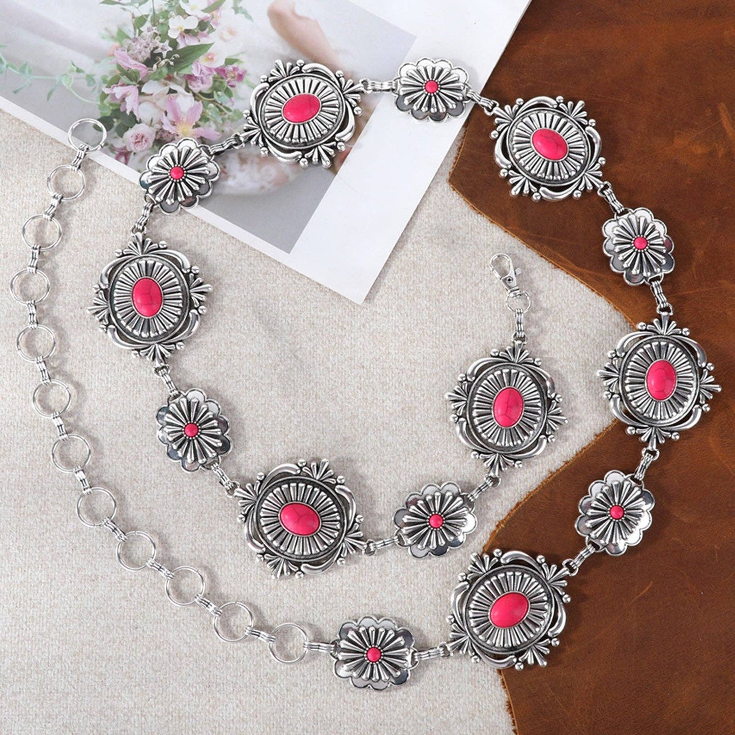 RCB-1049 Rustic Couture Etched Oval Concho Link Chain Belt