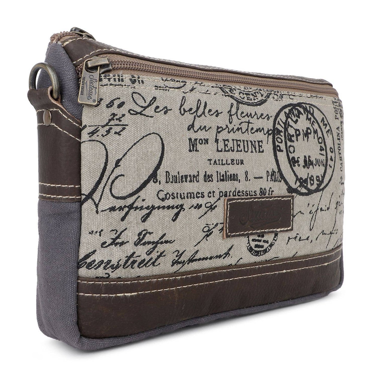 Canvas Leather Women's Crossbody Bag - Timberwolf/Sage