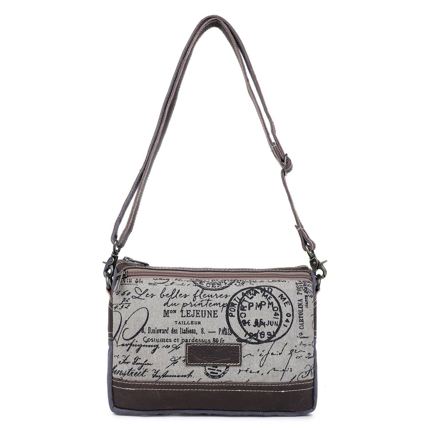 Canvas Leather Women's Crossbody Bag - Timberwolf/Sage