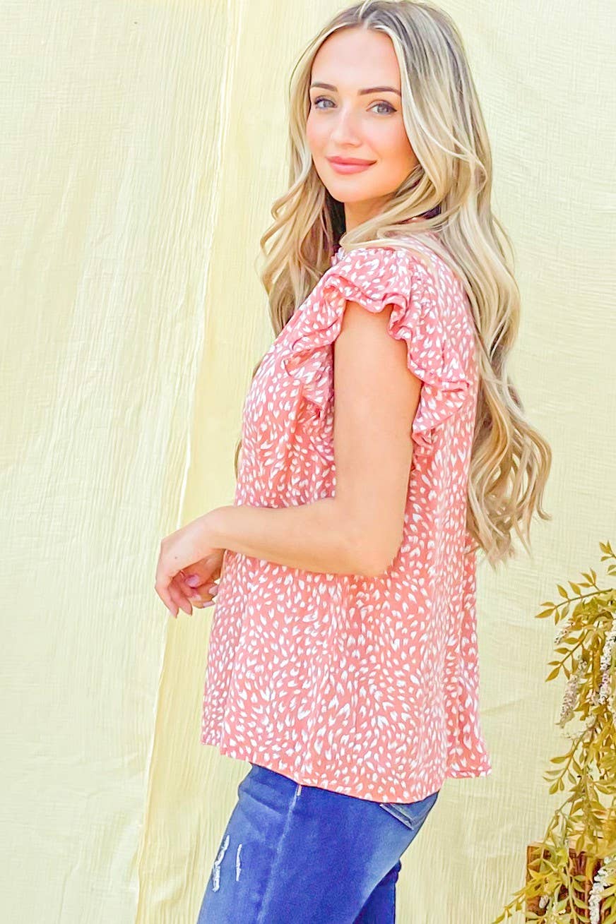 ATW14768-1 - Leopard Printed Ruffle Baby Doll Top: M / PINK