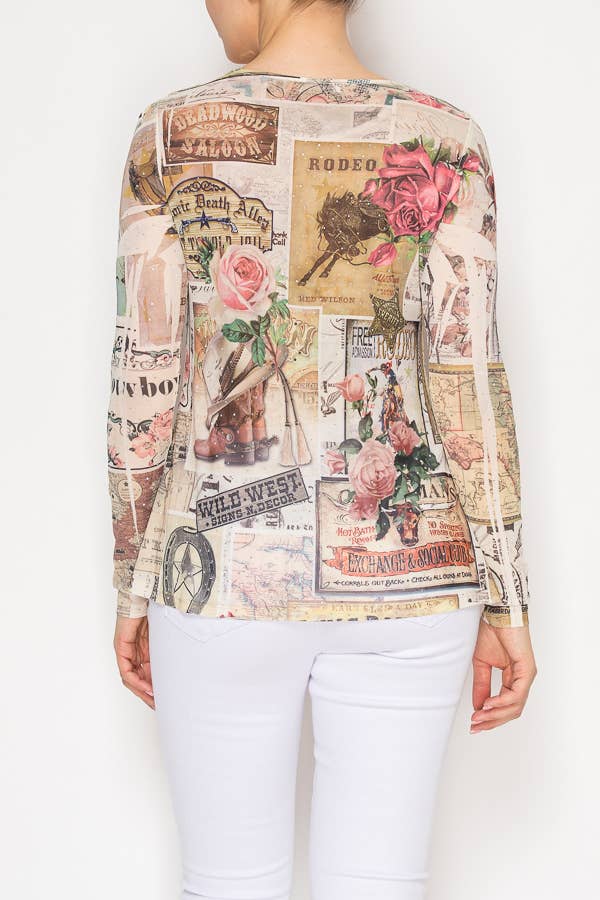Sparkly Long Sleeve Sheer Mesh Top – 4847BG ROSE WEST