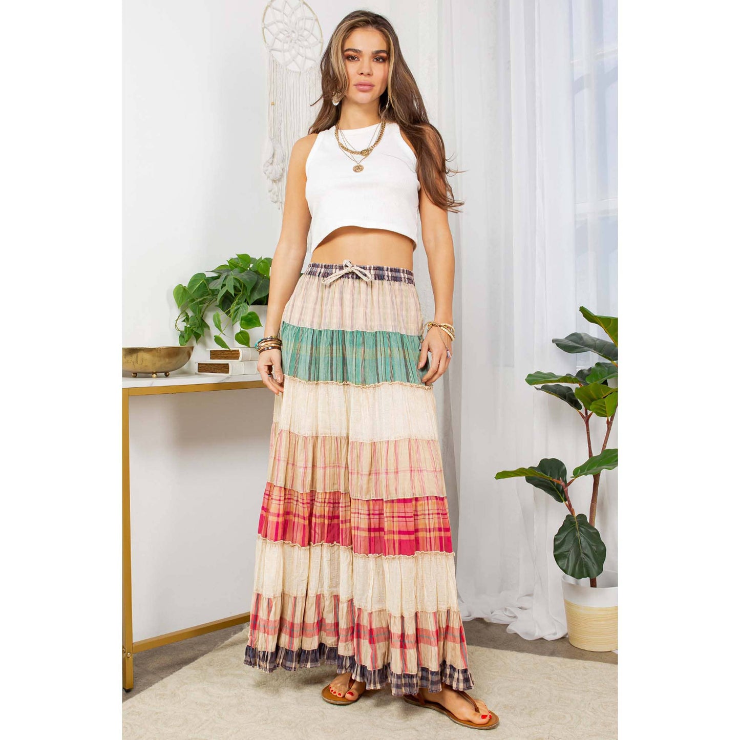 Vintage Vibes: Crinkled Tiered Skirt With Mixed Cotton Dobby