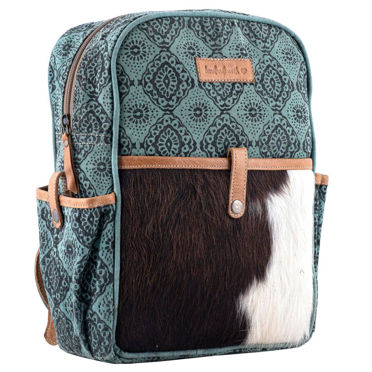 Canvas Leather & Cowhide  Women's Backpack - Sea Green