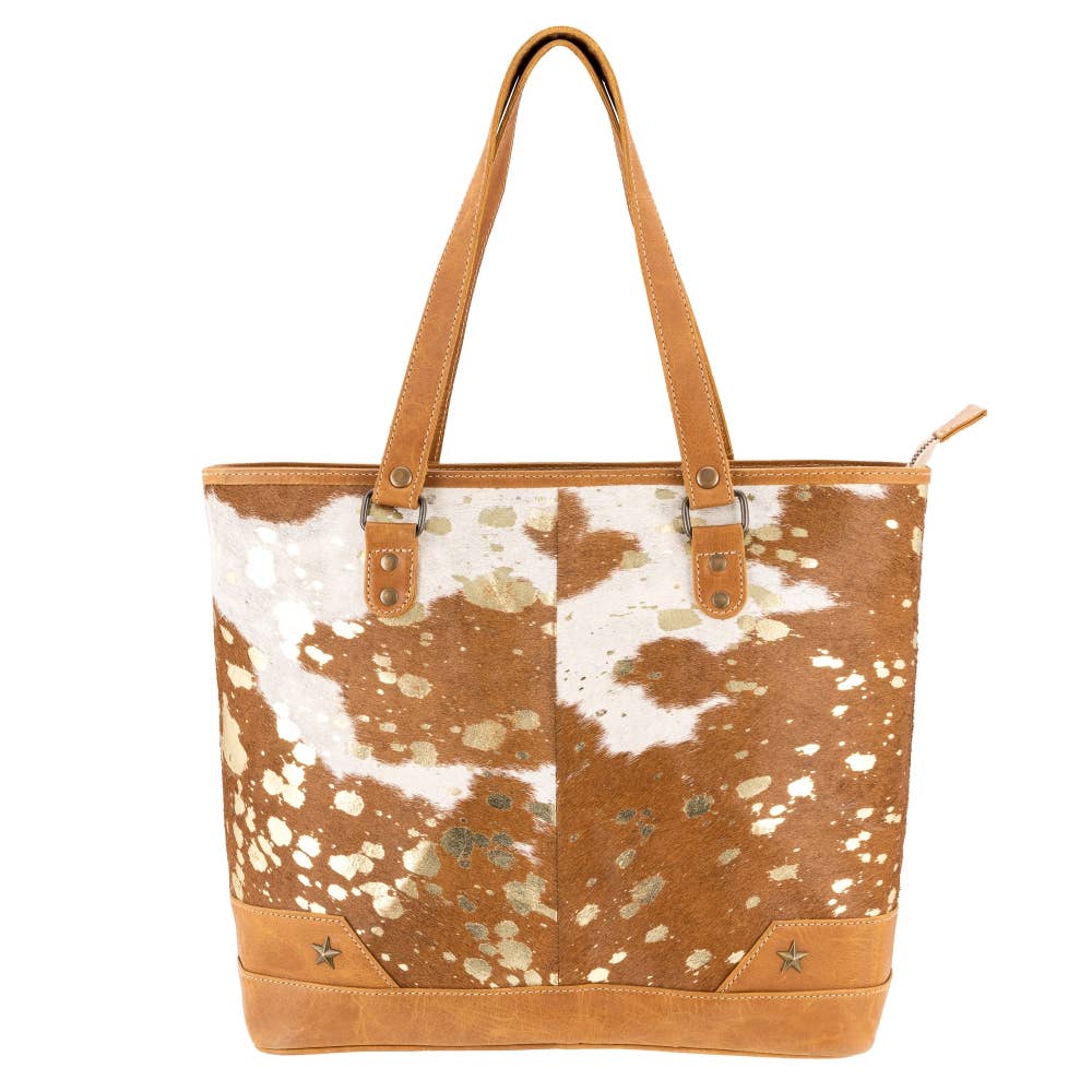 Full Grain Leather & Acid Wash Cowhide Tote Bag - Women's
