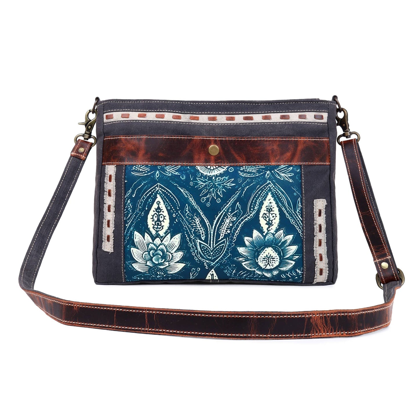 Canvas & Leather Women's Shoulder Bag - Indigo Print