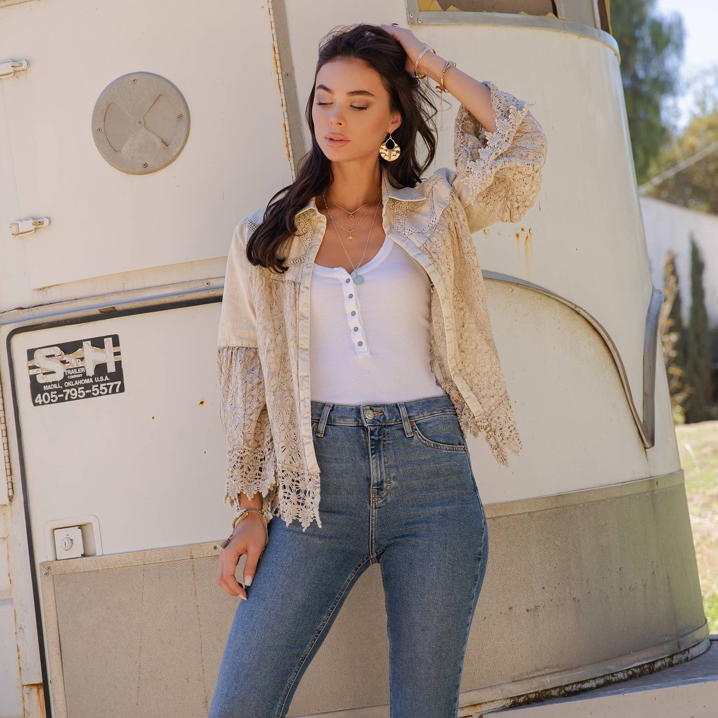 Crochet Denim and Lace Jacket Shrug