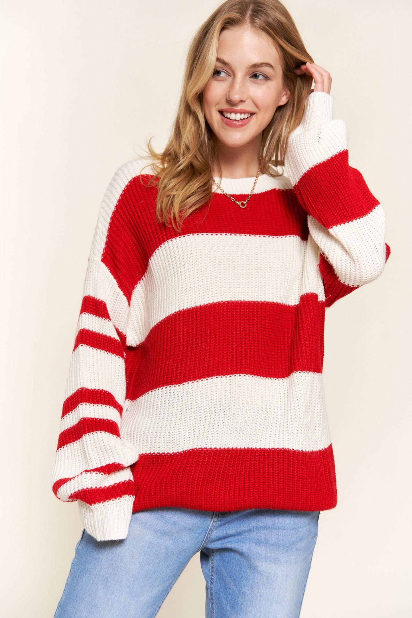 ***(OPEN SIZING)***ATW13342 - Irregular Stripe Sweater