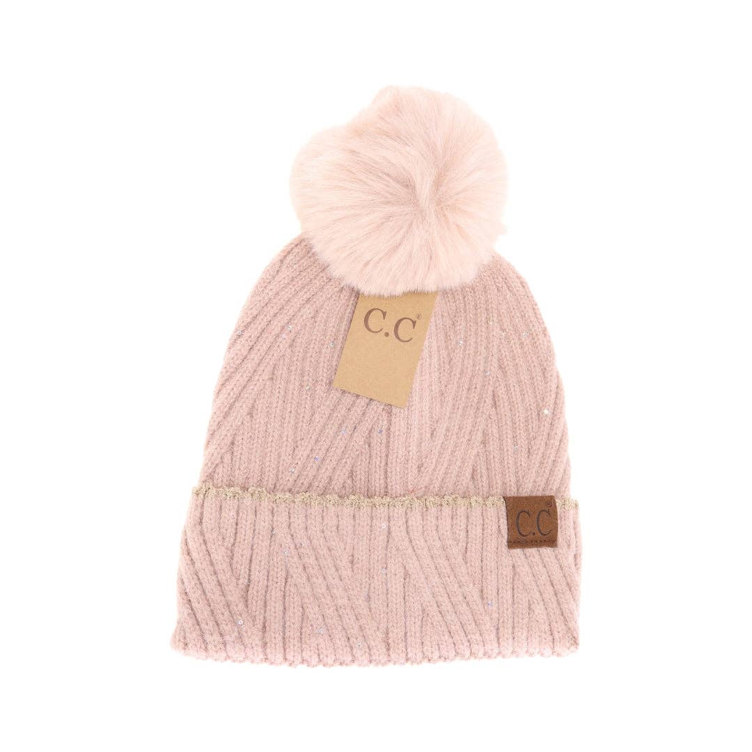Sequin Faux Fur Pom C.C Beanie HTS0006