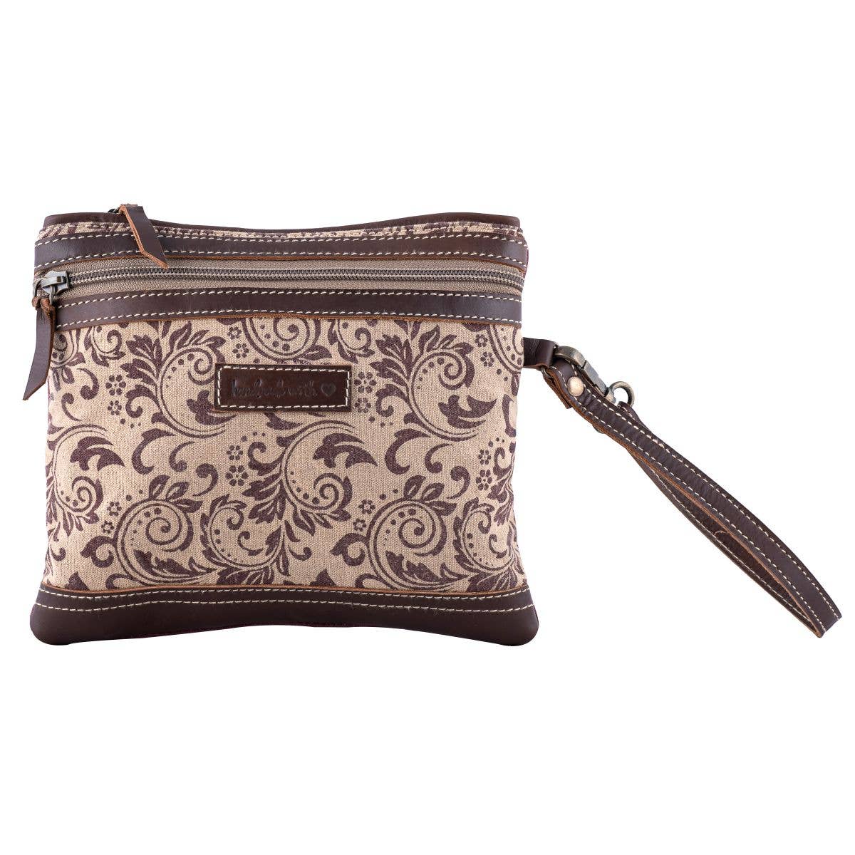 Canvas Leather Rustic Print Women's Wristlet - Sand/rust