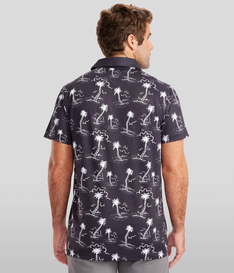Monochrome Moonlight Golf Shirt - Men's Palm Tree Golf Polo
